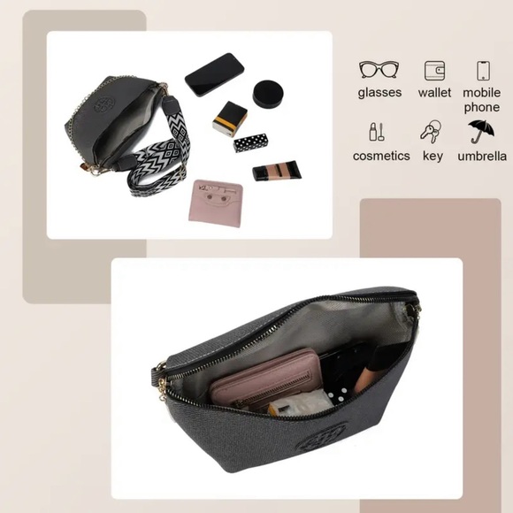 Gray Crossbody Bag with Gold Accents - Picture 4 of 8